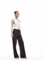 Cotton Wrinkle Comfortable Fit High Waist Lace-Up Wide Leg Pants - 2