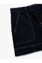 Loose Fit High Waist Shorts with Cotton Pockets and Stitching Detail - 3