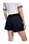 Cotton Button Detailed Pocketed Asymmetrical Denim Mini Shorts Skirt - 3