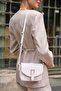 White Women's Buckle Leather Look Mini Hand and Shoulder Bag
