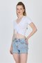 White V-Neck Gathered Crop T-Shirt 9201m - 8