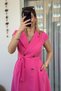 Jacket Collar Dress Fuchsia Sleeveless Dress with Belt - 3