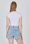 White Crew Neck Cotton Slim Fit Crop T-Shirt 9199m - 5