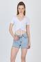 White V-Neck Gathered Crop T-Shirt 9201m