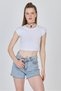 White Crew Neck Cotton Slim Fit Crop T-Shirt 9199m