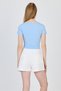 Blue V-Neck Gathered Crop T-Shirt 9201m - 5