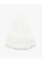 Cotton Lined Midi Tulle Skirt with Elastic Waist and Fold Detail - 2