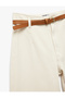 Belt Detailed Pocketed Buttoned Short Wide Leg Trousers - Crop Wide Leg Jean - 5