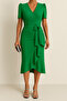 Light Green Fabric Short Sleeve Belted Midi Dress