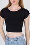 Black Crew Neck Cotton Slim Fit Crop T-Shirt 9199m - 4