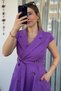 Jacket Collar Dress Purple Sleeveless Dress with Belt - 3
