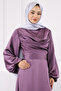 Purple Balloon Sleeve Satin Evening Dress - 4