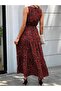 Women's Sleeveless Crew Neck Elastic Waist Patterned Single Jersey Dress - 6