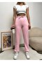 Women's Pink Winter Thick Fleece Inside High Waist Elastic Leg Basic Jogger Sweatpants - 3