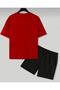 Unprinted Oversize Mold Red T-Shirt and Black Shorts Double Set Unisex - 2