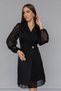 Black Evening Dress with Pleated Skirt, Double Breasted Jacket Collar Sleeves and Tulle Detail 24K2169 - 2
