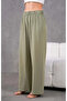 Women's Khaki Linen Elastic Waist Comfortable Wide Leg Pants - 4