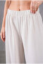 Women's Ecru Linen Elastic Waist Comfortable Wide Leg Pants - 2