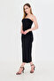 Black Back Slit Strapless Dress with Gather Detail on the Side - 7