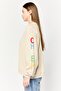 Women Crew Neck Long Sleeves Embroidered Sweatshirt, Beige - 3