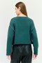 Women Round Neck Plain Long Sleeves Cropped Top, Green - 4