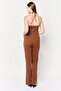Women Rib Sleeveless Bootcut Jumpsuit, Brown - 3