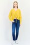 Women V Neck Ruched Tie Long Sleeve Sweater, Dark Yellow - 2