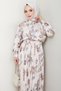 Satin Floral Brown Pleated Skirt Suit - 2