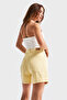 Women's Yellow Color 6S5-108 Mom Fit Relaxed Cut Midi Length 100% Cotton Denim Shorts - 4