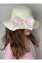 Pink Bow Detailed Girl's Straw Bucket Hat