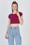 Burgundy Crew Neck Cotton Slim Fit Crop T-Shirt 9199m - 4