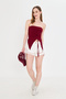 Burgundy Gathered Lace Asymmetrical Cut Out Strapless Blouse - 4