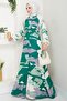 Botanical Pattern Dark Green Viscose Dress