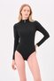 Women's Long Sleeve Zippered Silipli Surfer Swimsuit Black - 2