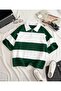 Unisex Green Oversize Polo Collar Zippered Segmented Polo T-Shirt