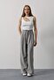 Pleated Lace-Up Oversize Trousers - Gray - 3