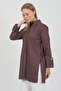Burgundy Striped Wide Cuffed 96% Cotton Stretchy Poplin Long Tunic Women's Shirt 1160 - 8