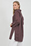 Burgundy Striped Wide Cuffed 96% Cotton Stretchy Poplin Long Tunic Women's Shirt 1160 - 6