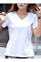 Women's White V-Neck T-Shirt Summer Regular Fit Basic Plain Printless Casual Stylish Loose T-Shirt - 2