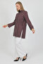 Burgundy Striped Wide Cuffed 96% Cotton Stretchy Poplin Long Tunic Women's Shirt 1160 - 4