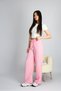 Pink Adjustable Waist Striped Pockets Wide Leg Linen Women's Trousers XL - 8
