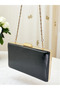 New Model Black Color Shiny Patterned Chain Strap Handle Women's Evening Dress Bag - 7
