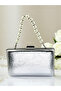 New Model Silver Color Shiny Patterned Chain Strap Handle Women's Evening Dress Bag - 2