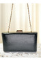 New Model Black Color Shiny Patterned Chain Strap Handle Women's Evening Dress Bag - 6