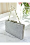 Dot Patterned Silver Gray Lame Color Women's Evening Dress Bag