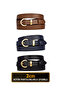 100% Genuine Leather Set of 3 Gold Color Suit Buckle 2cm Women's Belt Black, Navy, Brown_Kilt_Gold