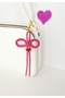 Fuchsia Bow Paracord Rope Cute Bag Ornament, Ribbon Keychain, Handmade Heart Bag Charm, Beach - 3