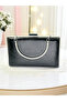 New Model Black Color Shiny Patterned Chain Strap Handle Women's Evening Dress Bag - 4