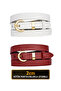 100% Genuine Leather Set of 2 Gold Color Set Buckle 2cm Women's Belt Red, White _ Lock_Gold