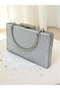 Dot Patterned Silver Gray Lame Color Women's Evening Dress Bag - 3